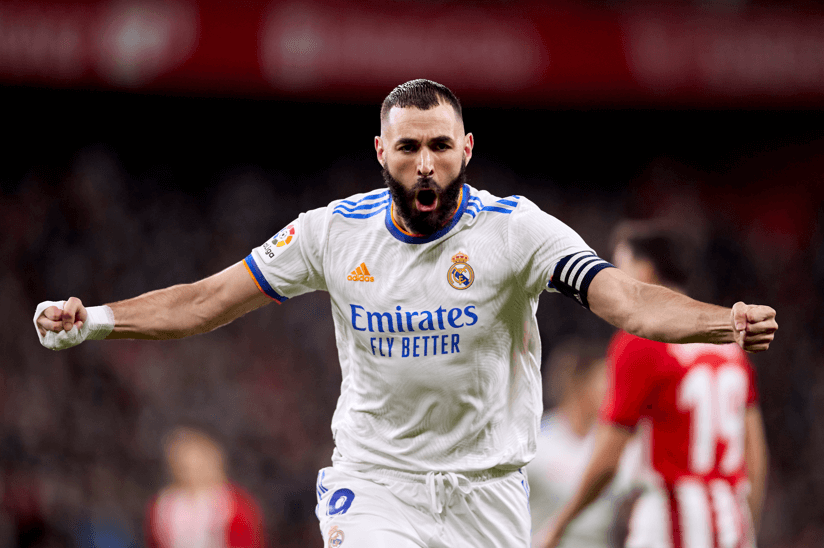 Youth adidas Karim Benzema Blue Real Madrid 2021/22 Away Replica Player  Jersey